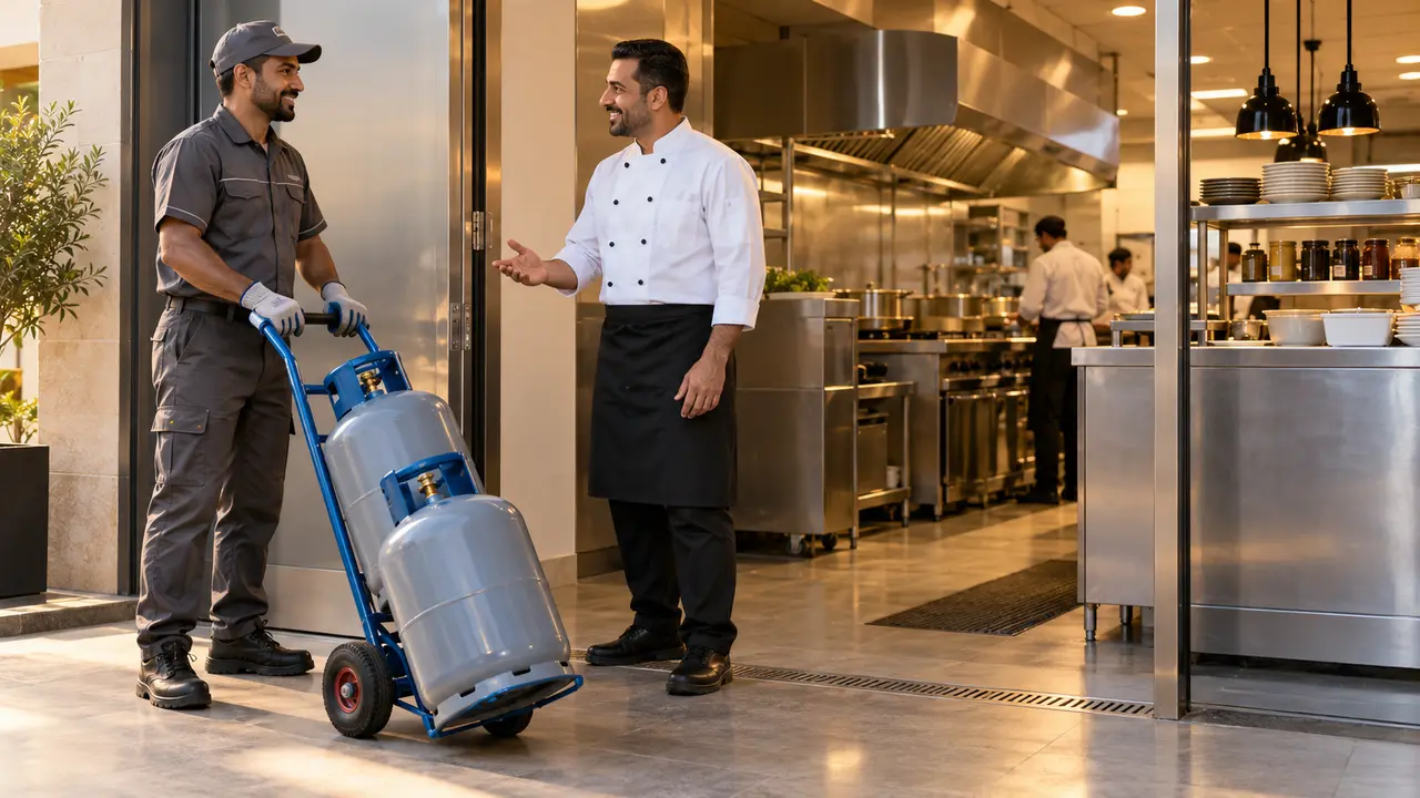 Professional LPG delivery at a commercial kitchen